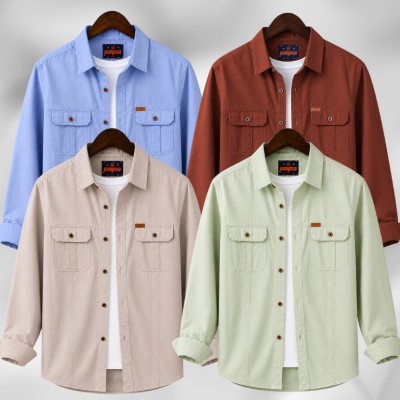 4 Pc Combo Full Sleeves Double Pocket Panel Shirt