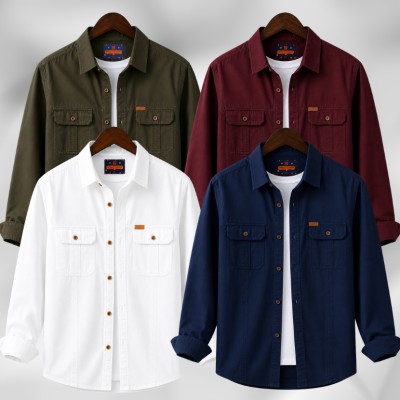 4 Pc Combo Full Sleeves Double Pocket Panel Shirt