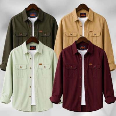 4 Pc Combo Full Sleeves Double Pocket Panel Shirt