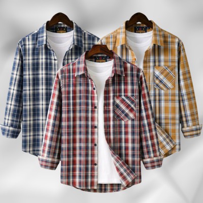3 Pc Combo Men's Full Sleeve Grameen Check Shirt
