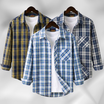 3 Pc Combo Men's Full Sleeve Grameen Check Shirt