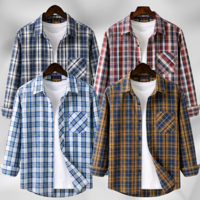 4 Pc Combo Men's Full Sleeve Grameen Check Shirt