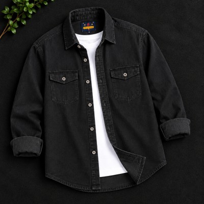 Men's Premium Double Pocket Acid Wash Denim Shirt