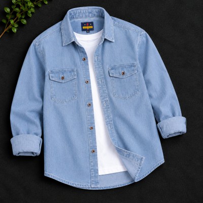Men's Premium Double Pocket Acid Wash Denim Shirt