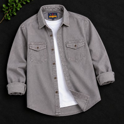 Men's Premium Double Pocket Acid Wash Denim Shirt
