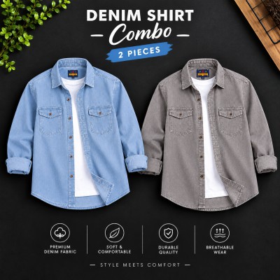Men's Premium Double Pocket Acid Wash Denim Shirt