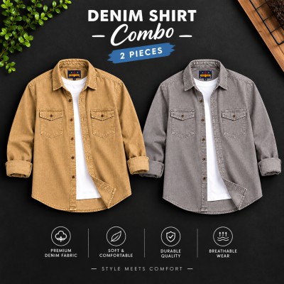 Men's Premium Double Pocket Acid Wash Denim Shirt