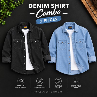Men's Premium Double Pocket Acid Wash Denim Shirt