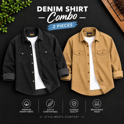 Men's Premium Double Pocket Acid Wash Denim Shirt