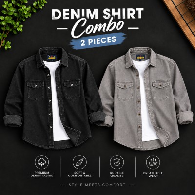 Men's Premium Double Pocket Acid Wash Denim Shirt