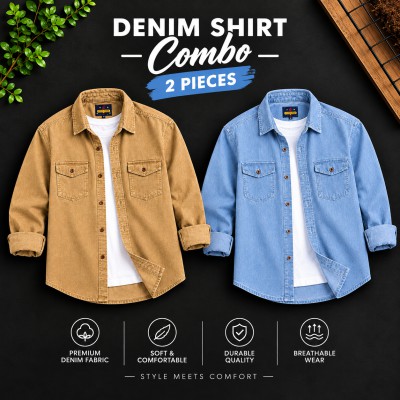 Men's Premium Double Pocket Acid Wash Denim Shirt
