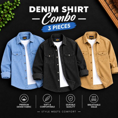 Men's Premium Double Pocket Acid Wash Denim Shirt