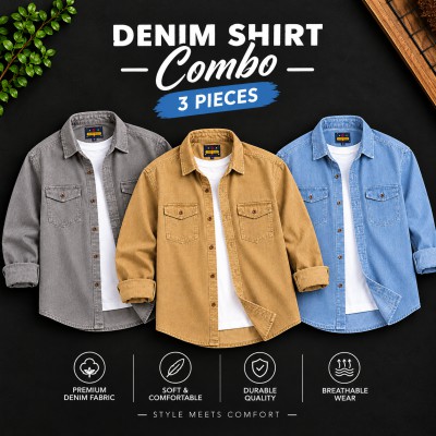 Men's Premium Double Pocket Acid Wash Denim Shirt